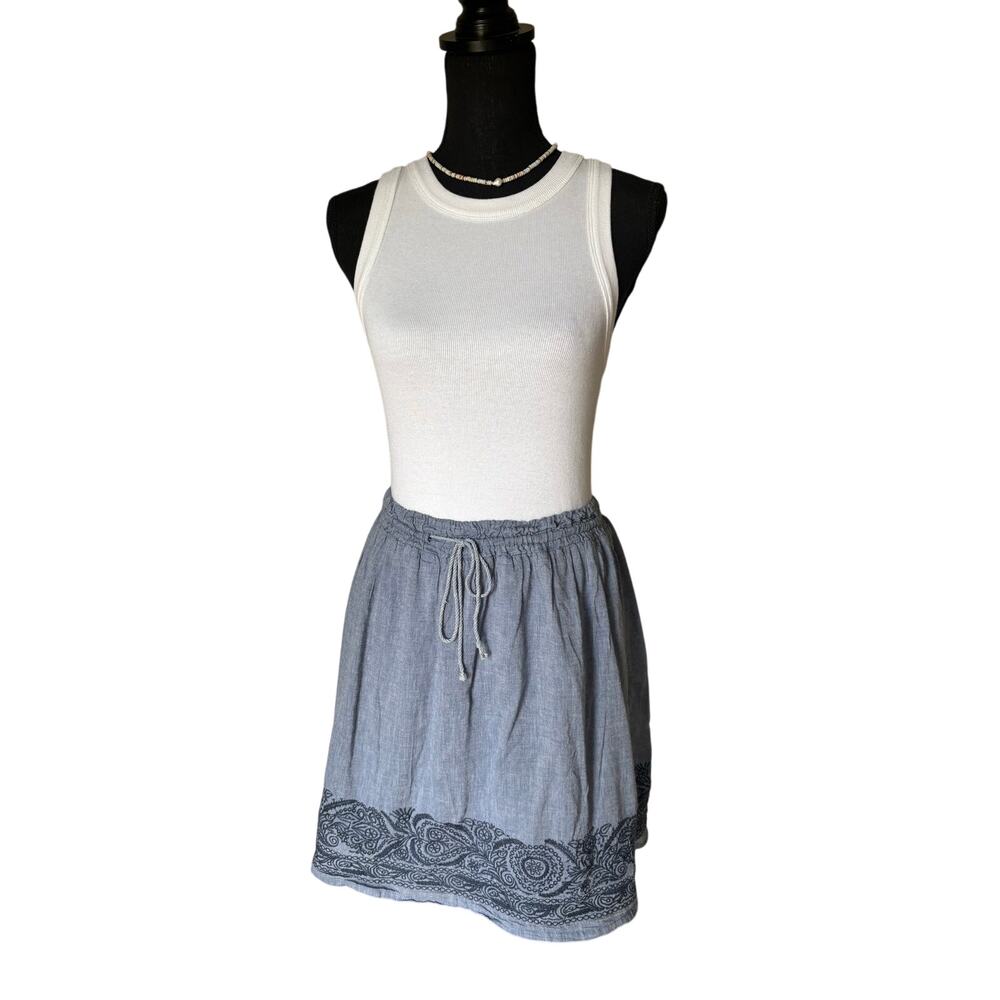 Lord & Taylor 100% Cotton Embroidered Hem Drawstring Waist Skirt